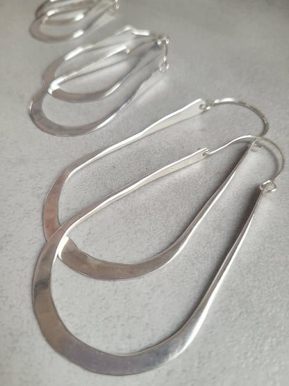 silver hoops / Hammered hoops / Teardrop earrings / Small hoops / Large hoops / Simple design / Gift