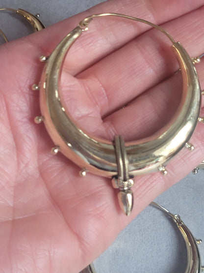 Brass chunky lightweight hoops  / Big hoops / Large earrings  /  Gypsy  /  Bohemian  /  Boho  /  Ethnic hoops  / Tribal / Minimal