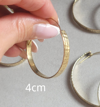 Brass hammered hoops / Hoop earrings / Small hoops / Large hoops / Hippie / Unique / Hoops / Gold / Golden jewellery / Boho