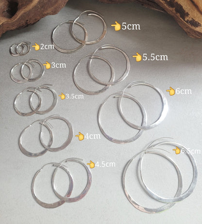 Silver hammered hoops / Hoop earrings / Small hoops / Large hoops / Hippie / Unique / Free shipping