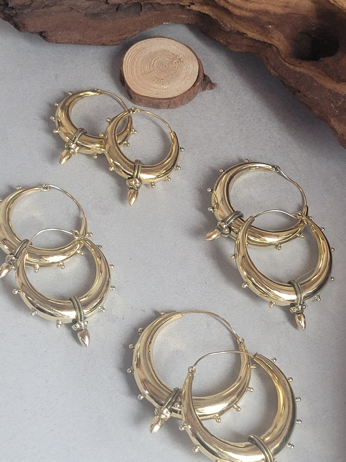 Brass chunky lightweight hoops  / Big hoops / Large earrings  /  Gypsy  /  Bohemian  /  Boho  /  Ethnic hoops  / Tribal / Minimal