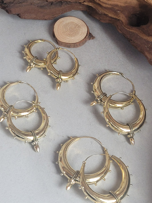 Brass chunky lightweight hoops  / Big hoops / Large earrings  /  Gypsy  /  Bohemian  /  Boho  /  Ethnic hoops  / Tribal / Minimal