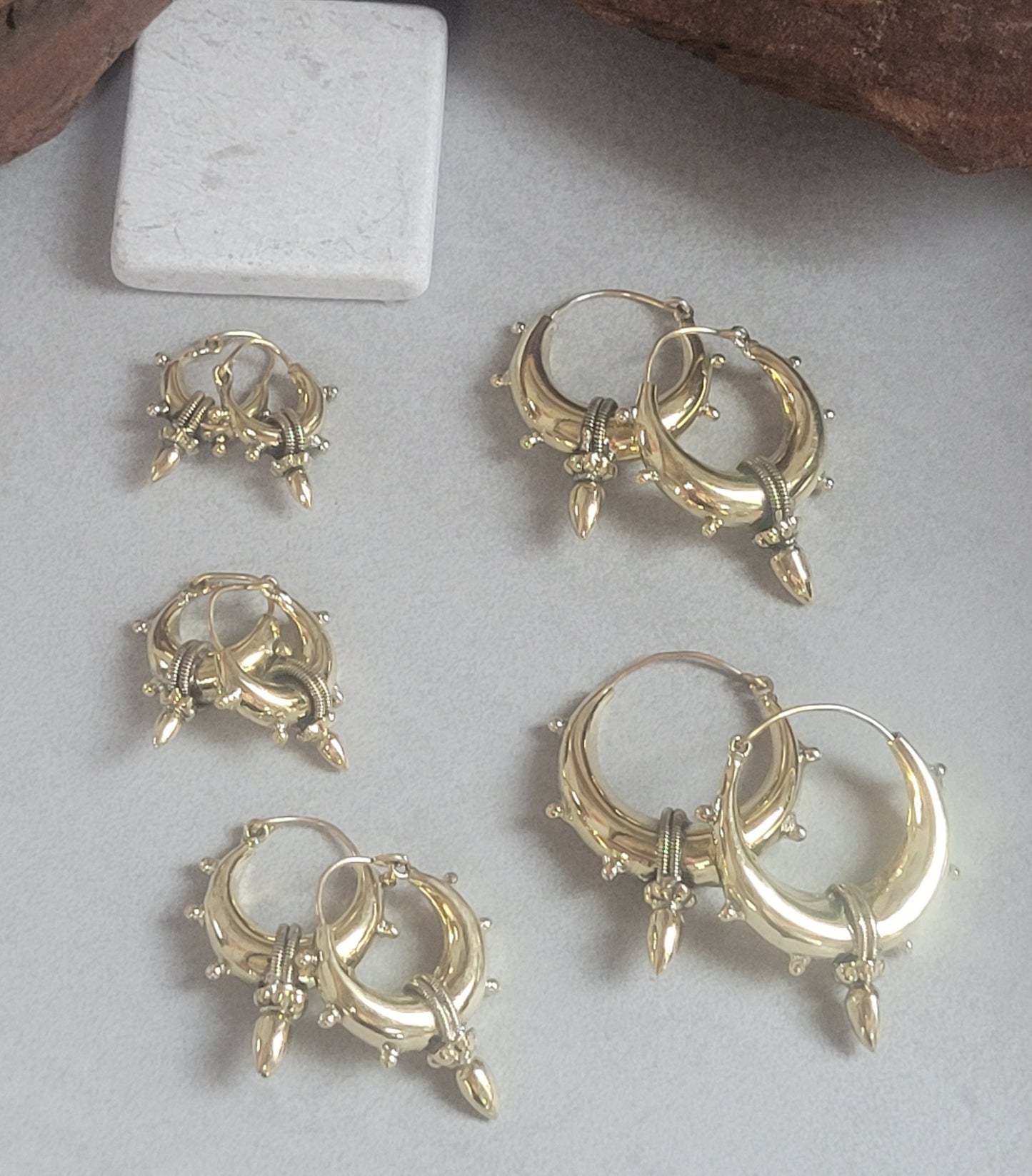 Brass chunky lightweight hoops  / Small hoops / Large earrings  /  Gypsy  /  Bohemian  /  Boho  /  Ethnic hoops  / Tribal / Minimal