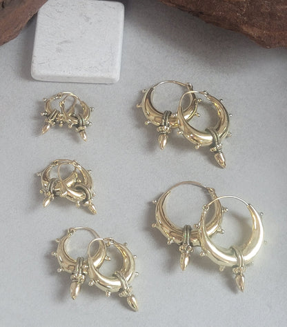 Brass chunky lightweight hoops  / Small hoops / Large earrings  /  Gypsy  /  Bohemian  /  Boho  /  Ethnic hoops  / Tribal / Minimal