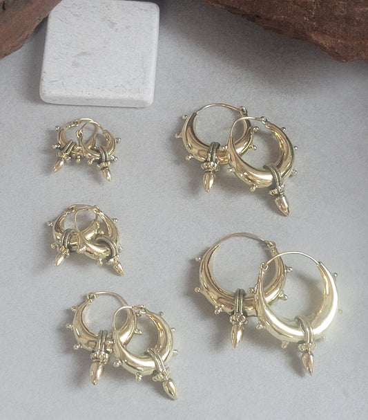 Brass chunky lightweight hoops  / Small hoops / Large earrings  /  Gypsy  /  Bohemian  /  Boho  /  Ethnic hoops  / Tribal / Minimal